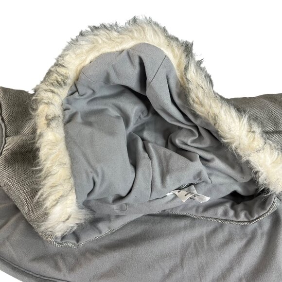 Pet Dog Coat With Faux-Fur Hood Light Gray Size Large - Picture 3 of 9